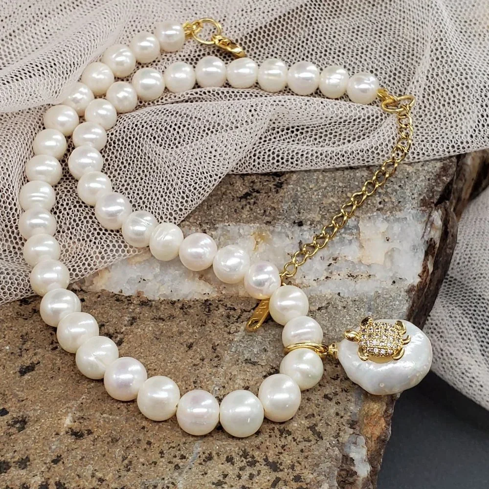 Genuine Pearls 14K Gold plated Pendant BAROQUE Coin Pearl Hypoallergenic